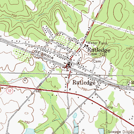 Topographic Map of Rutledge, GA