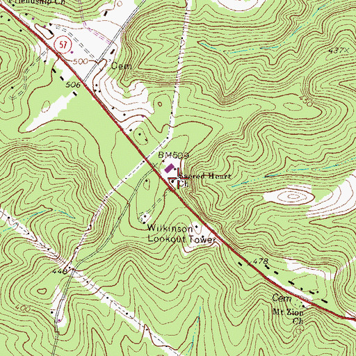 Topographic Map of Sacred Heart Church, GA