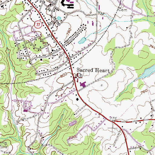 Topographic Map of Sacred Heart Church, GA