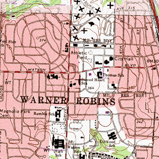 Topographic Map of Sacred Heart School, GA