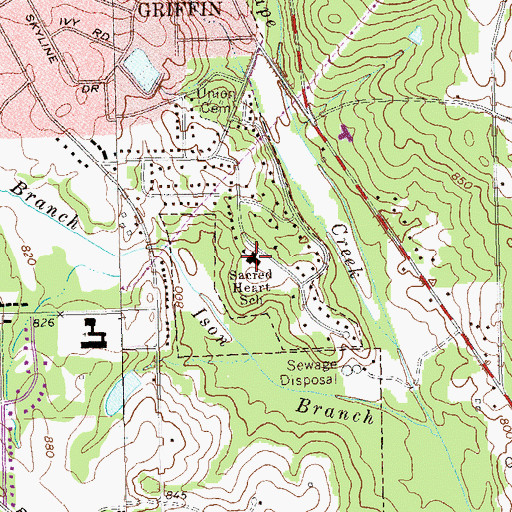 Topographic Map of Sacred Heart School, GA