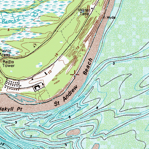 Topographic Map of Saint Andrew Beach, GA