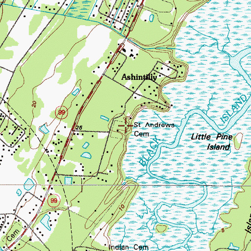 Topographic Map of Saint Andrews Cemetery, GA