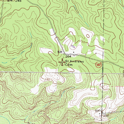 Topographic Map of Saint Andrews Cemetery, GA