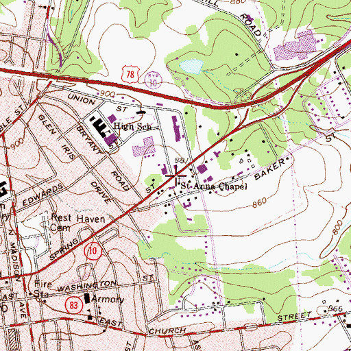 Topographic Map of Saint Anna Chapel, GA