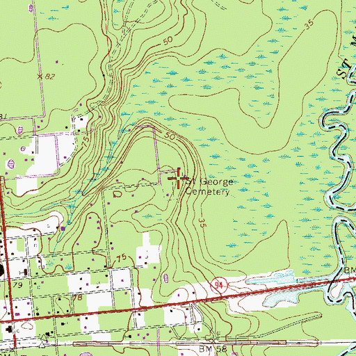 Topographic Map of Saint George Cemetery, GA