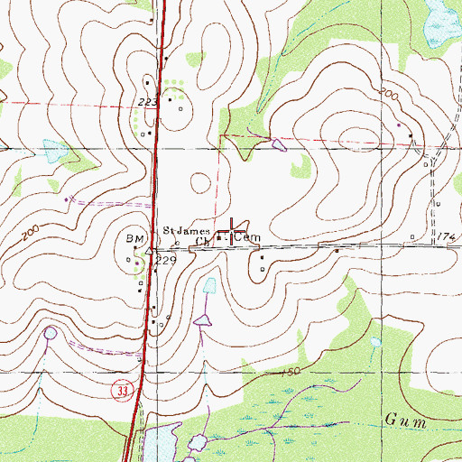 Topographic Map of Saint James Church, GA