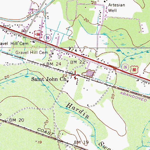 Topographic Map of Saint John Church, GA