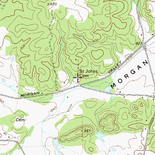 Topographic Map of Saint Johns Cemetery, GA