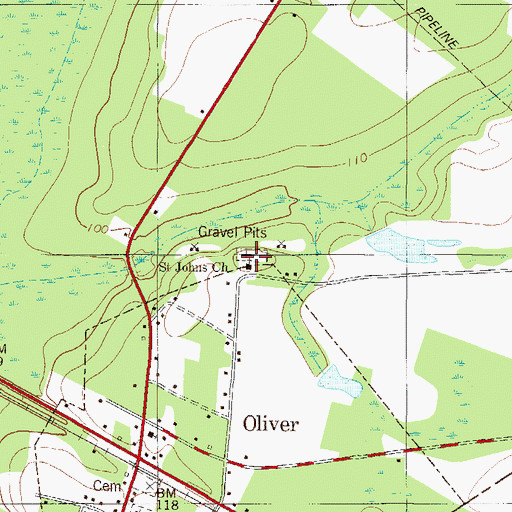 Topographic Map of Saint Johns Church, GA