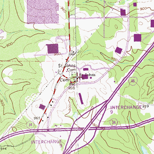 Topographic Map of Saint Johns Baptist Church, GA