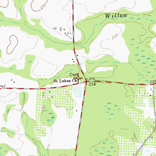 Topographic Map of Saint Lukes Church, GA