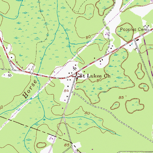 Topographic Map of Saint Lukes Church, GA