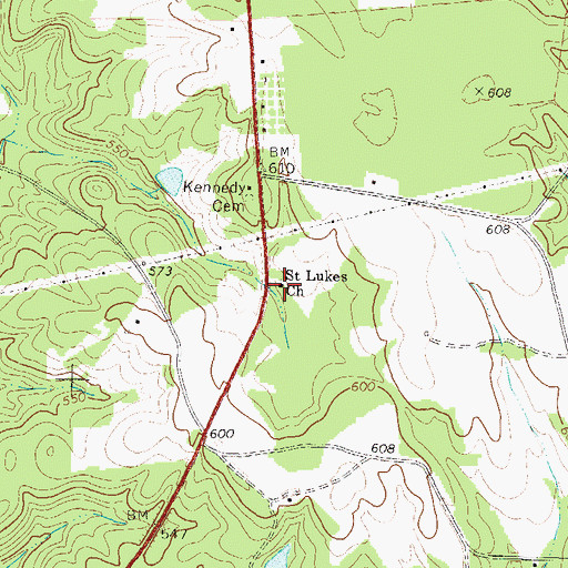 Topographic Map of Saint Lukes Church, GA