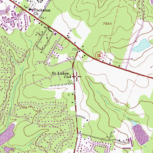 Topographic Map of Saint Lukes Church, GA