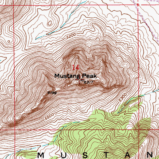 Topographic Map of Mustang Peak, AZ