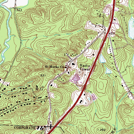Topographic Map of Saint Marks Church, GA