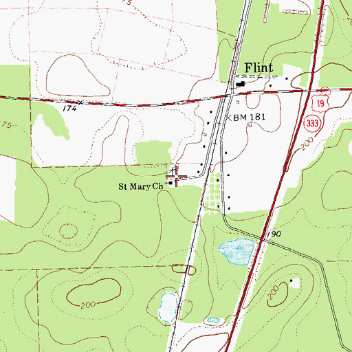 Topographic Map of Saint Mary Church, GA