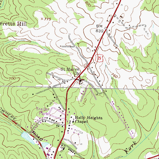 Topographic Map of Saint Marys Church, GA