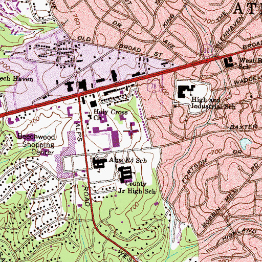 Topographic Map of Saint Mary's Hospital of Athens, GA