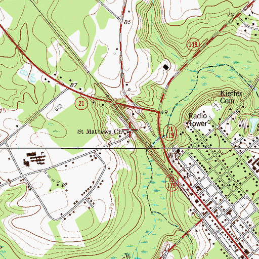 Topographic Map of Saint Mathews Church, GA