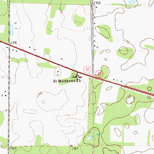 Topographic Map of Saint Matthews Church, GA