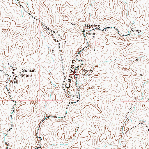 Topographic Map of Myres Mine, AZ