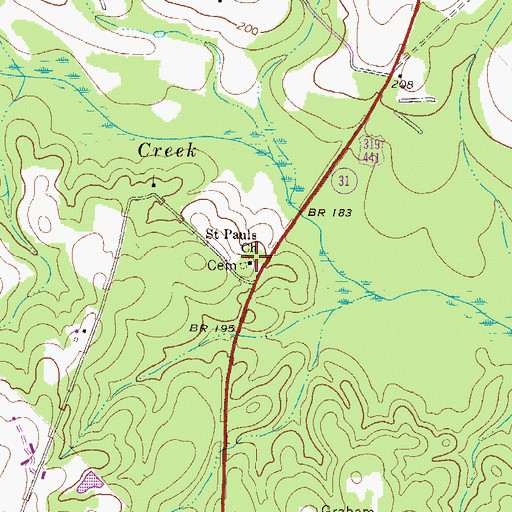 Topographic Map of Saint Pauls Church, GA