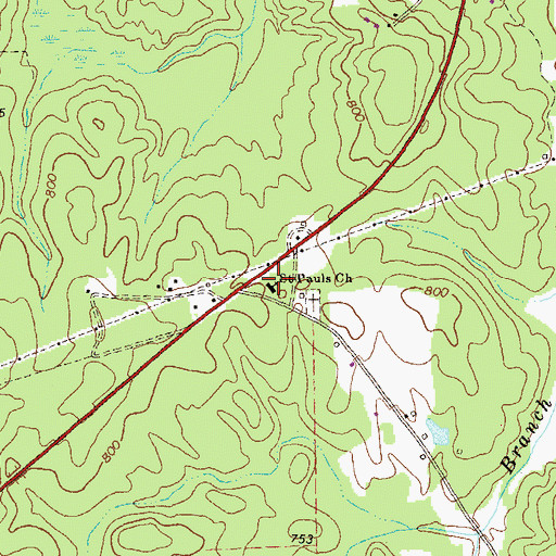Topographic Map of Saint Pauls Church, GA