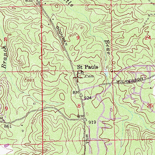 Topographic Map of Saint Pauls Church, GA