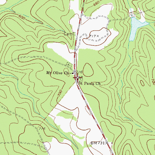 Topographic Map of Saint Pauls Church, GA
