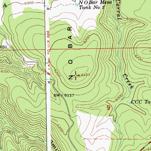Topographic Map of N O Bar Mesa, AZ