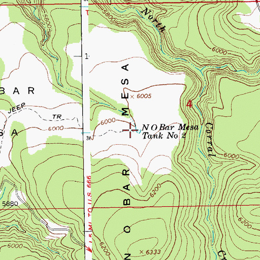 Topographic Map of N O Bar Mesa Tank Number Two, AZ