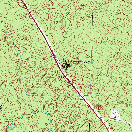 Topographic Map of Saint Peters Rock Cemetery, GA