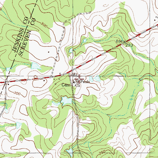 Topographic Map of Saint Puals Church, GA
