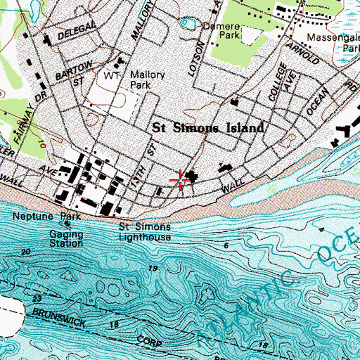 Topographic Map of Saint Simons, GA