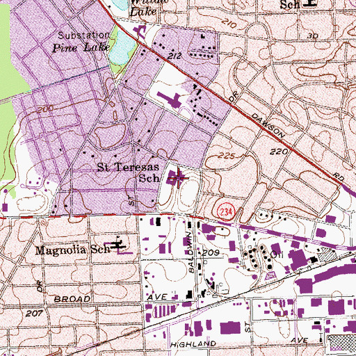 Topographic Map of Saint Teresas School, GA