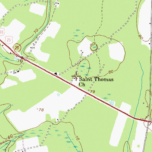 Topographic Map of Saint Thomas Church, GA