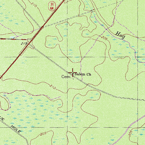 Topographic Map of Salem Church, GA