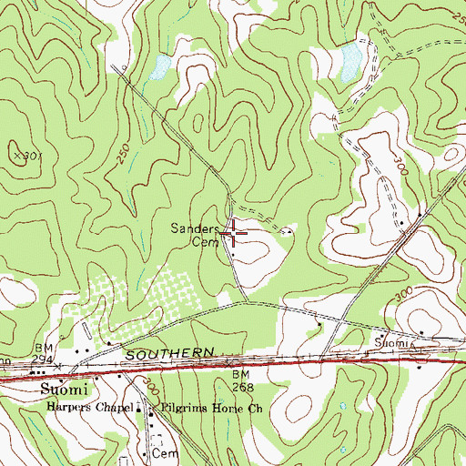 Topographic Map of Sanders Cemetery, GA