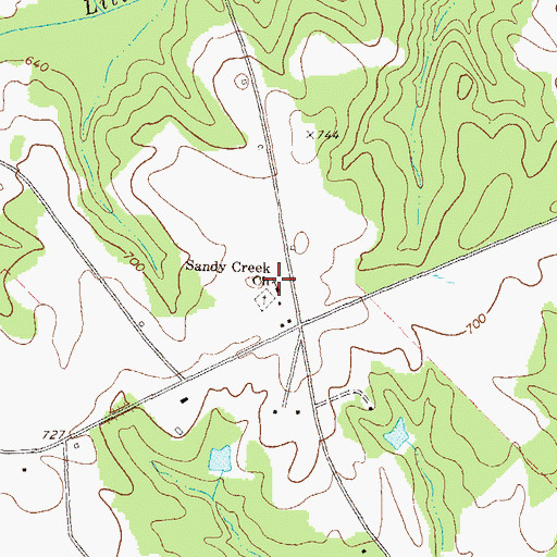 Topographic Map of Sandy Creek Church, GA