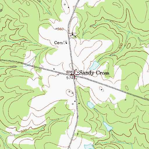 Topographic Map of Sandy Cross, GA