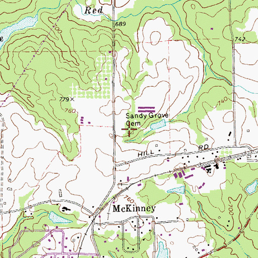 Topographic Map of Sandy Grove Cemetery, GA