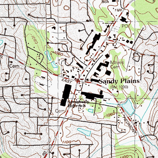 Topographic Map of Sandy Plains, GA