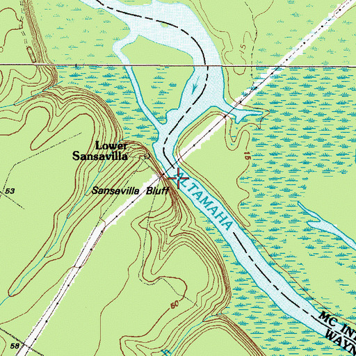Topographic Map of Sansavilla Bluff, GA