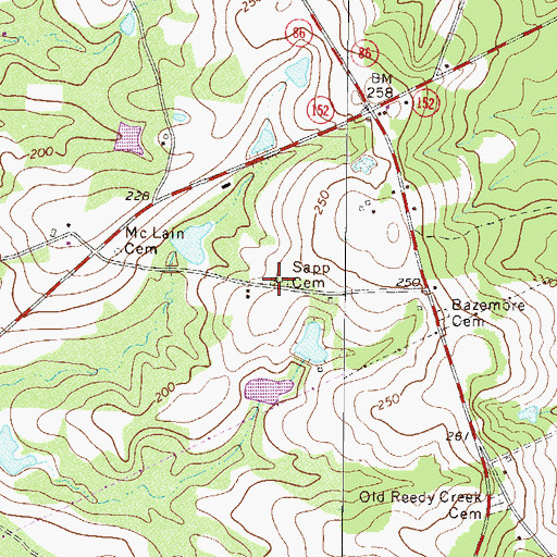 Topographic Map of Sapp Cemetery, GA