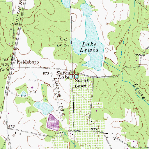 Topographic Map of Saras Lake, GA