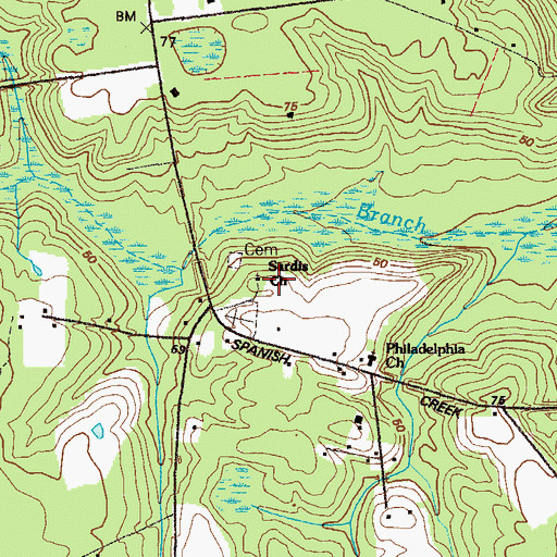 Topographic Map of Sardis Church, GA