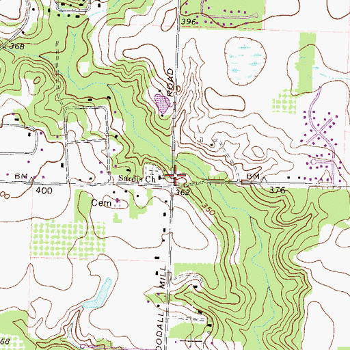 Topographic Map of Sardis Church, GA
