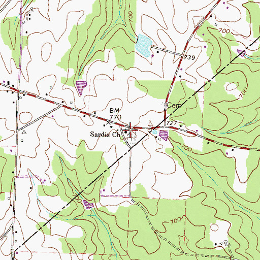 Topographic Map of Sardis Baptist Church, GA